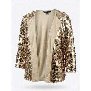 LuLaRoe Elegant Stella Gold Sequin Jacket Bolero Cardigan Open Front M Statement